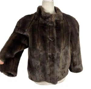 Alpine Studio Women's Fur Faux Brown Cropped Coat Jacket Size Medium thumbnail 3