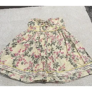 Hazel Strapless Floral Sundress Yellow Pink Green L 100% Cotton Lace Bow Ruffle thumbnail 11