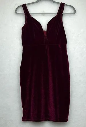 Velvet BURGUNDY V-Neck Midi Dress Sz M thumbnail 1