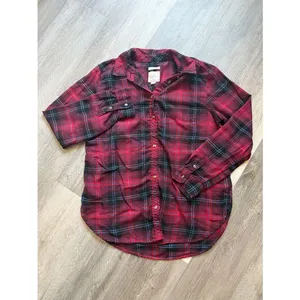 American Eagle Boyfriend Fit Plaid Flannel Red Blue Large Relaxed thumbnail 2