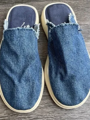 Lusso Cloud Blue Denim Pelli Slip-on Waffle-Knit Mules Shoes Size 9 NWOT thumbnail 2