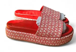 Red Platform Slides Chunky Cherry Sandals Y2K Glam Vacation Coastal Resort Sz 4 thumbnail 1