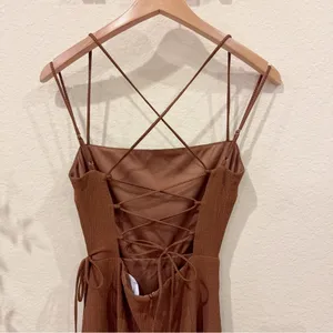 ASTR Brinda Boho Summer Vacation Faux Wrap Midi Dress in Brown One Size NWT thumbnail 6