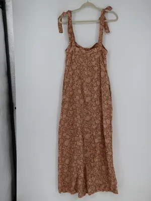 Faherty Kendall Palms Linen Maxi Dress Women’s Small Brown Tie Strap Button thumbnail 11