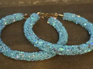Light blue sparkly glitter hoop earrings thumbnail 2