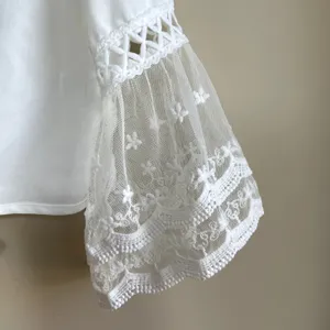 BKMGC sheer white cropped cardigan top lace detail tie front women's size‎ M thumbnail 3
