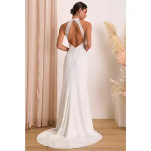 Lulus Radiant Adoration White Satin Lace Backless Halter Dress Elegant Medium thumbnail 4