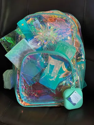 Holographic Teal Clear Backpack with Starry Wristlet Blue thumbnail 1