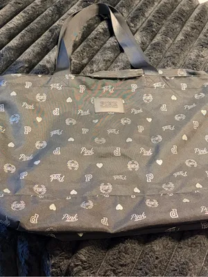 PINK Victoria's Secret Black Logo-Print Weekend Tote thumbnail 2