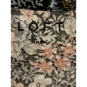 LOFT Women Floral Linen Blend V-Neck Henley Cap Sleeve Knit Top Multi Color M thumbnail 3