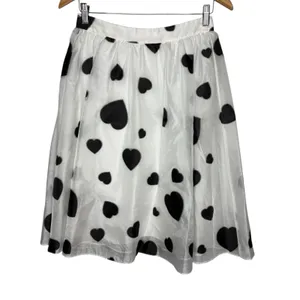 J.Crew Organza Heart Skirt Womens‎ 2 White Black A-Line Midi Romantic Coquette thumbnail 3