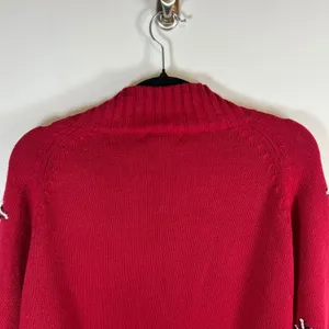 Mandal‎ Bay Red Snowman Christmas Sweater Zip Up Cardigan Beaded Snowflake XL thumbnail 9