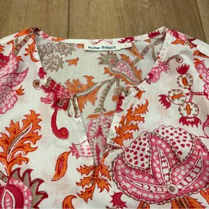 🌟Roller Rabbit🌟 Kurta Floral Print Cotton Tunic Blouse Pink Sz S thumbnail 4
