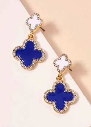 Game Day Enamel Clover Dangling | Earrings-Blue & White thumbnail 1