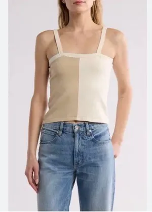 Madewell Two-Tone Camisole in Cream and Tan thumbnail 1