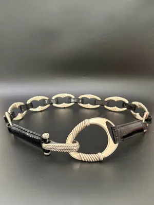 Vintage BRIGHTON B3094 Black Croc Leather Silver-plated Oval Links Belt Size 32 thumbnail 2