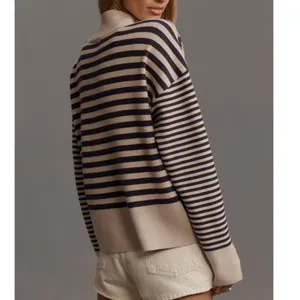 MAEVE Anthropologie The‎ Carys Mock-Neck Sweater Mauve Grey Size XS Striped thumbnail 2