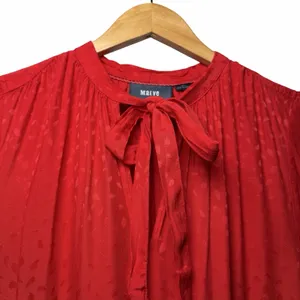 Anthropologie Maeve Wendy Tiered Maxi Dress Red Jacquard Tie Neck‎ Large Cottage thumbnail 7