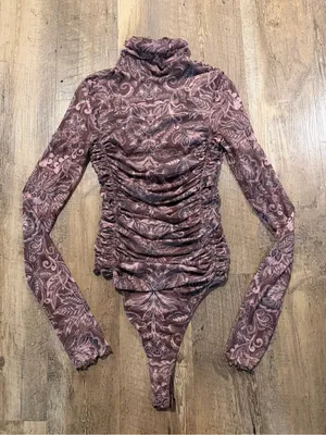 Free People Under It All Printed Mesh Bodysuit in Rust Combo Medium thumbnail 5