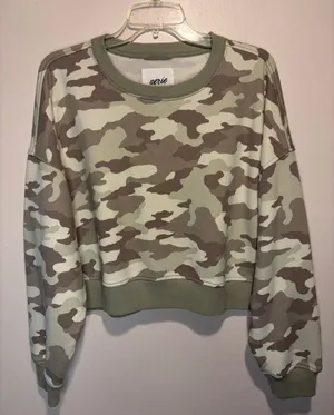 Aerie Cropped Boxy Green Camo Long Sleeve Crew Neck Pullover Sweater Size S thumbnail 1