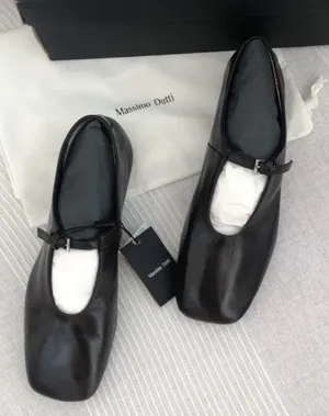 Massimo Dutti Dark Brown Leather Ballet Flats thumbnail 1