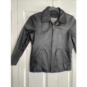 Wilsons Leather Moto Jacket Kids Size L Black Y2K Vintage Biker Zip Up Coat thumbnail 2