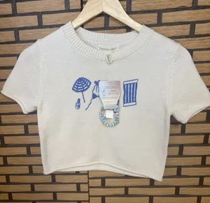 Happily Grey Cream‎ Beach Theme Crop Sweater With Bracelet Set Size Small thumbnail 1