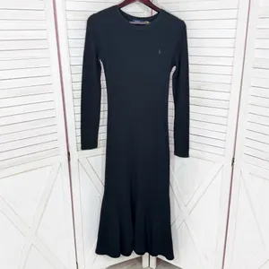 Polo Ralph Lauren Waffle Knit‎ Long Sleeve Maxi Dress Black Flared Hem Small thumbnail 7