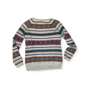 old navy women's medium faire isle knit sweater casual white colorful holiday thumbnail 2