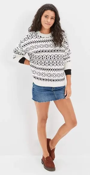 AMERICAN EAGLE Outfitters Fairisle Crew Neck Sweater Black White Fair Isle Small thumbnail 1