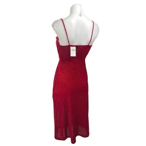 NEW Windsor Red Sleeveless Cowl Neck Glitter Cami Slit Tank Slip Midi Dress S thumbnail 3