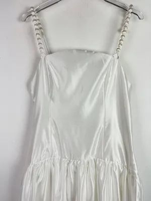 NWT Lulus Modern Adoration White Satin Backless Lace-Up Maxi Dress White Large L thumbnail 4