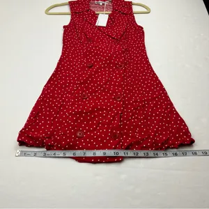 Reformation Leith Mini Dress 0‎ Sleeveless Polka Dot Red White Collar Button NEW thumbnail 8
