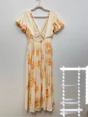 Free People Laura Yellow Floral Print Midi Dress Women's Small Boho Romantic thumbnail 8
