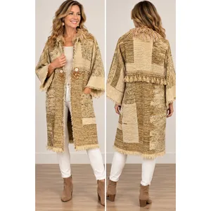 Handmade Boho Art Coat-Textured Fringe & Beaded Jacket Handmade by SK thumbnail 2
