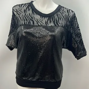 MEK XL black sequin zebra print mesh top thumbnail 1