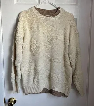 Vintage cotton double layer cloud sherpay crewneck sweater off white unisex M/L thumbnail 1
