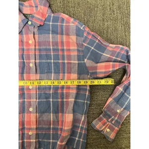 Lauren Ralph Lauren Plaid Linen Long Sleeve Monogram button down Shirt Womens S thumbnail 2