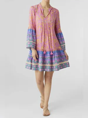 Coco + Carmen Boho Paisley Tunic Dress Pink Blue Tassel Tie Size L/XL Hippie thumbnail 7