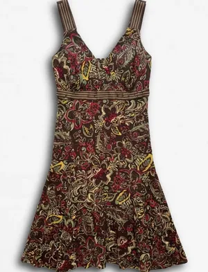 R&K Originals Brown Paisley‎ Floral Midi Dress V-Neck Smocked Back Size 16 thumbnail 1