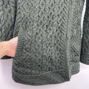 aran crafts sweater women Cable Knit XXS P Green 100 Merino Wool Fisher Chunky thumbnail 3