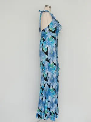 Dress the Population - Kathleen Floral‎ Ruffle Halter Gown thumbnail 3
