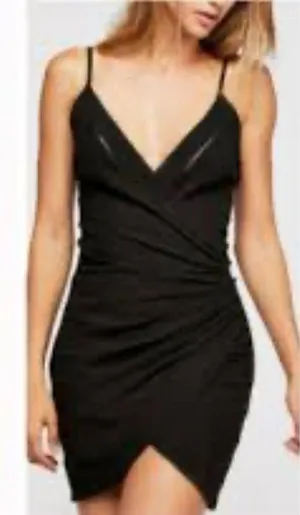 Free People Black Wrap-Front Spaghetti Strap Mini Dress thumbnail 1