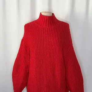 Anthropologie MAEVE Solid Red Shaker Knit Sweater Mockneck Pullover Fleck Medium thumbnail 3