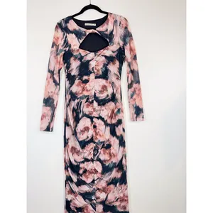 Abercrombie Fitch Dress Black Midi Bodycon Abstract Cutout Long Sleeve Medium thumbnail 5