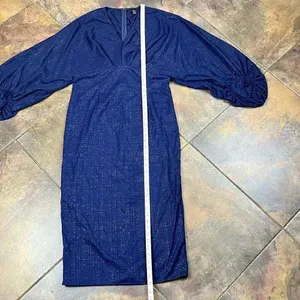 Shein Navy Blue Shimmery Long Puff Sleeve Evening Gown XL thumbnail 8
