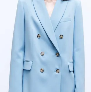 ZARA blazer suit jacket double breasted relaxed long baby blue thumbnail 8