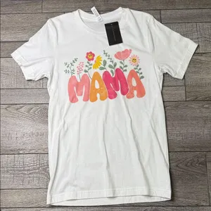Bella Canvas T-Shirt - White with Floral Mama Design thumbnail 1