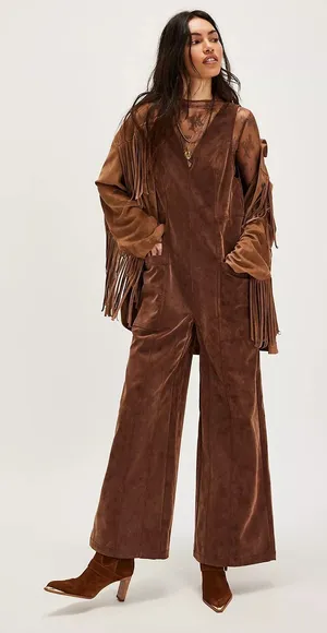 We The Free People NWT Nico Faux Suede One-Piece Jumpsuit XS Brown Romper thumbnail 1