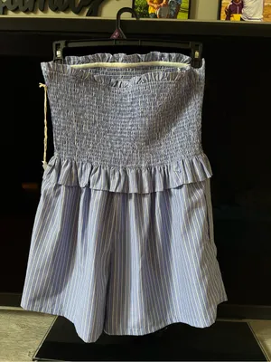 Lumiere Blue & White Striped Smocked Strapless Romper thumbnail 6